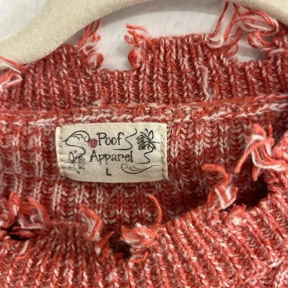 Women’s Poof Apparel Frayed Sweater Size Large - Picture 3 of 5